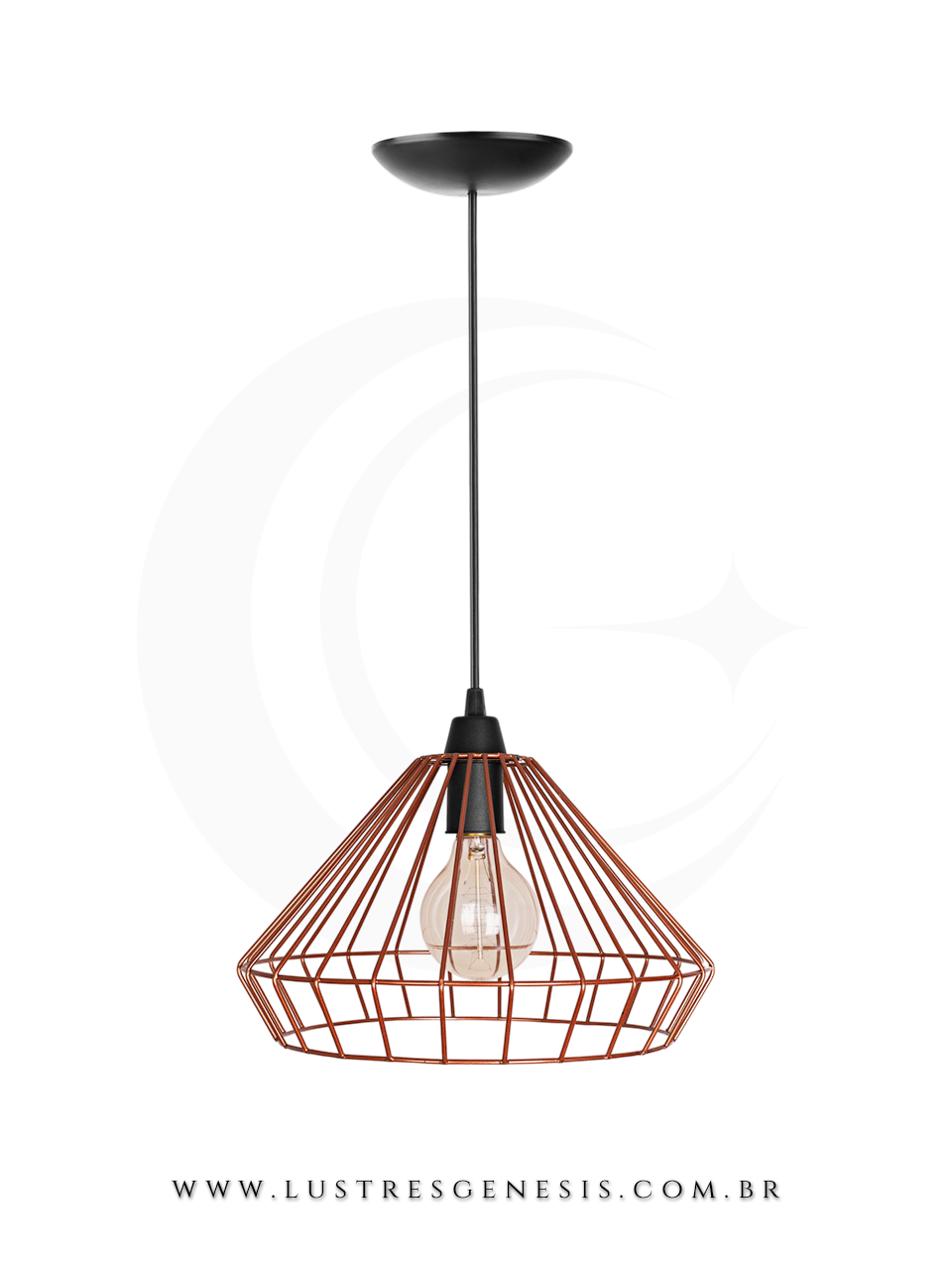 Lustre Pendente Aramado Industrial Agda Cobre Geómetrico Para Sala de Jantar Cozinha Bancada área Gourmet Quarto